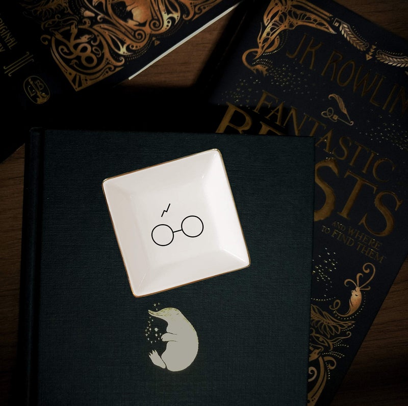 Simply Charmed Porcelain Jewelry Ring Holder Tray â€“ Harry Potter Gift, Porcelain Trinket Dish, 4"x4" White with Golden Glaze, Jewelry Organizer - Image 4